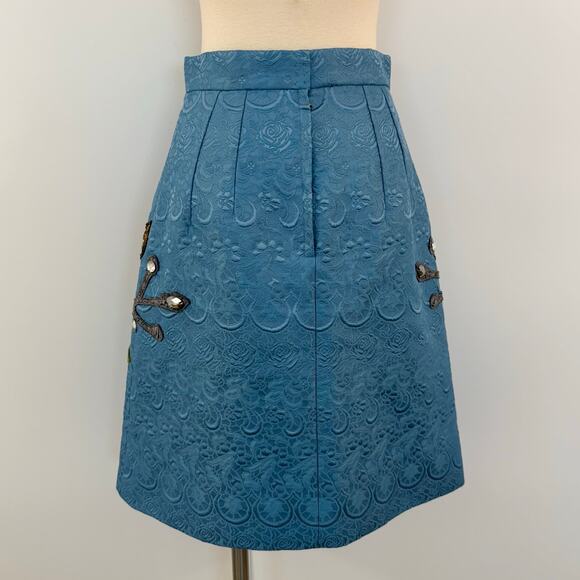 Dolce & Gabbana Jacquard Embellished A-Line Skirt Squirrel Blue 40 US4 NWT - Picture 7 of 15